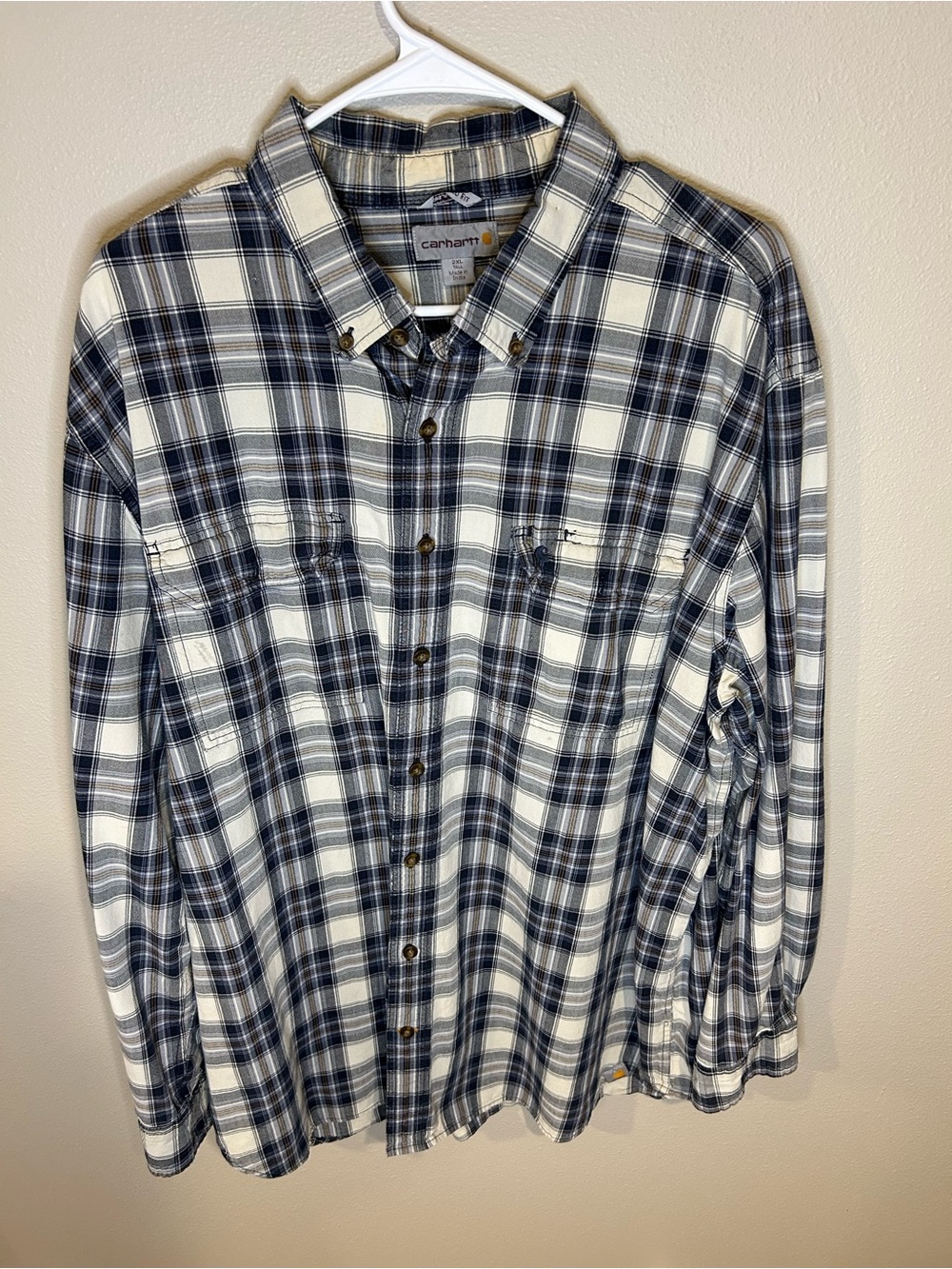 Carhartt Mens XXL Tall Relaxed Fit Plaid Flannel Shirt L/S